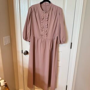 AMAZON size 3X (22) Mauve Ruffle Front Dress pearl button, Wedding, dressy, WOW!